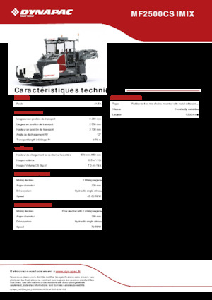 Finisseurs de chaussée sur chenilles Dynapac MF2500CS IMIX
