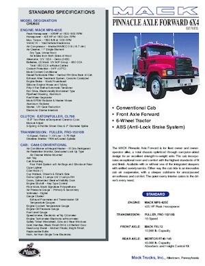Tracteurs routiers Mack PINNACLE CA68 Conventional CHU603 MP8 6x4