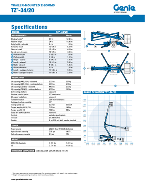Nacelles à bras articulés montées sur camion Genie TZ 34/20