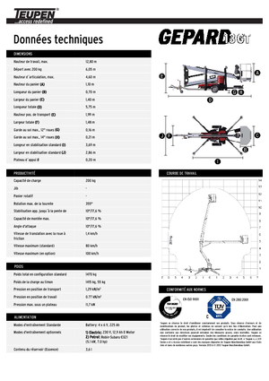 Nacelles à bras articulés montées sur camion TEUPEN Gepard 13 GT