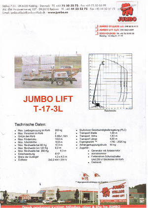 Nacelles télescopiques sur remorque Jumbo Lift T 17-3 L