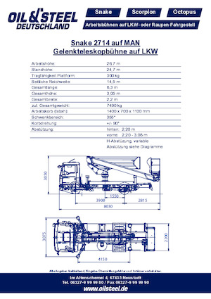 Nacelles à bras articulés montées sur remorque Oil & Steel Snake 2714 