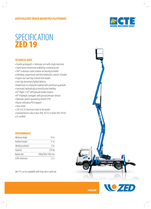 Nacelles à bras articulés montées sur remorque CTE ZED 19