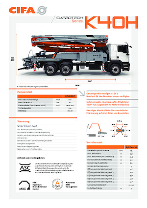 Pompes à béton montées sur camion CIFA K40H