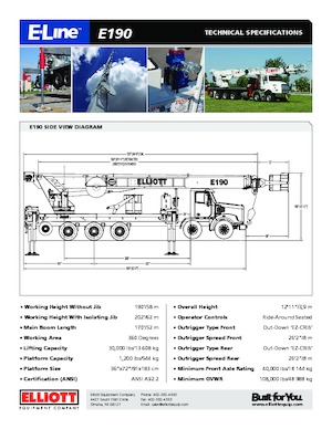 Nacelles télescopiques sur camion Elliott Equipment E190 E-Line