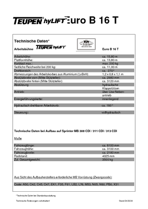 Nacelles télescopiques sur camion TEUPEN Euro B 16 T