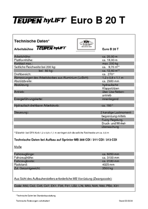 Nacelles télescopiques sur camion TEUPEN Euro B 20 T