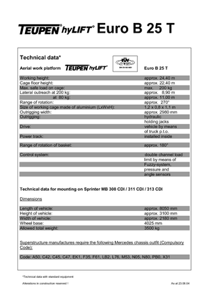 Nacelles télescopiques sur camion TEUPEN Euro B 25 T