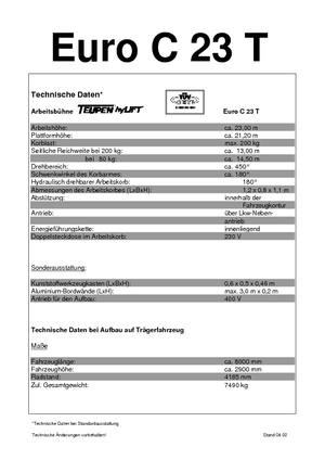 Nacelles télescopiques sur camion TEUPEN Euro C 23 T