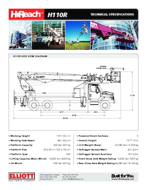 Nacelles télescopiques sur camion Elliott Equipment H110R HiReach