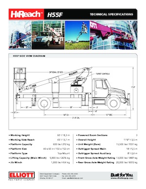 Nacelles télescopiques sur camion Elliott Equipment H55F HiReach
