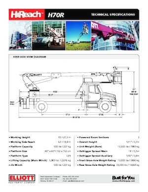Nacelles télescopiques sur camion Elliott Equipment H70R HiReach