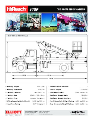 Nacelles télescopiques sur camion Elliott Equipment I40F HIREACH