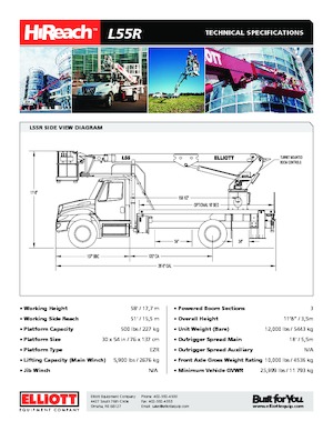 Nacelles télescopiques sur camion Elliott Equipment L55R HiReach 