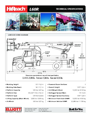 Nacelles télescopiques sur camion Elliott Equipment L60R HiReach 