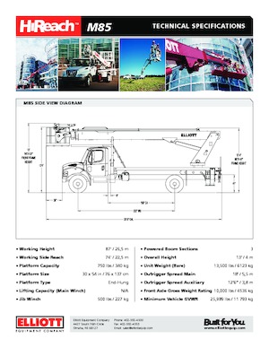 Nacelles télescopiques sur camion Elliott Equipment M85 HiReach 