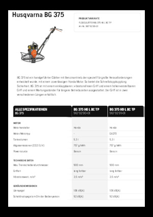 Truelles à conducteur accompagnant Husqvarna BG 375