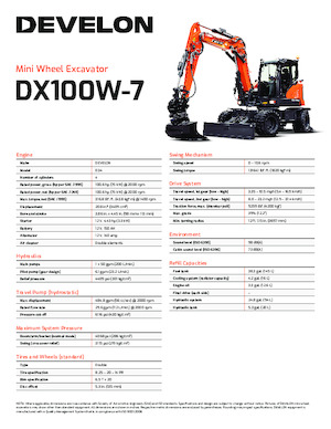 Excavatrice sur pneus Develon DX100W-7 