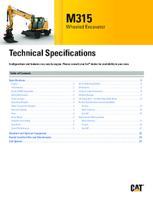 Excavatrice sur pneus Caterpillar M315