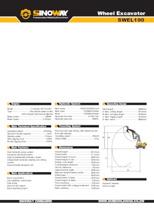 Excavatrice sur pneus Sinoway SWEL190