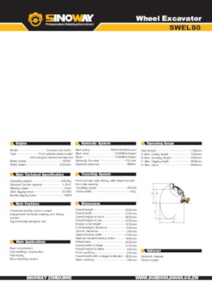 Excavatrice sur pneus Sinoway SWEL80