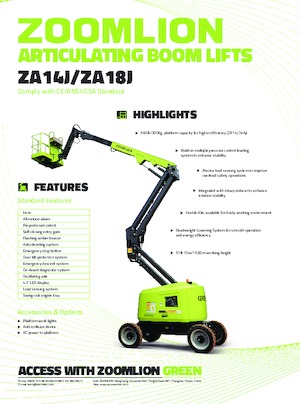 Nacelles à bras articulés sur roues Zoomlion ZA18J