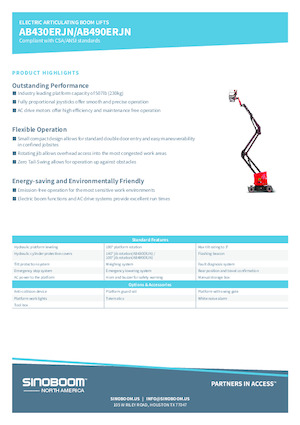 Nacelles à bras articulés sur roues Sinoboom AB490ERJN