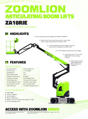 Nacelles à bras articulés sur roues Zoomlion ZA10RJE