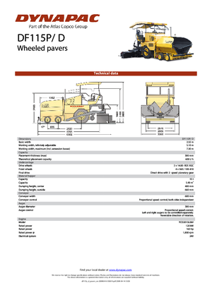Finisseur d'asphalte sur roues Dynapac DF 115 P/D