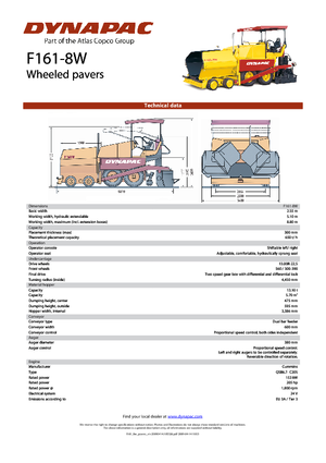 Finisseur d'asphalte sur roues Dynapac F 161-8 W
