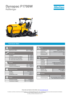 Finisseur d'asphalte sur roues Dynapac F 1700 W