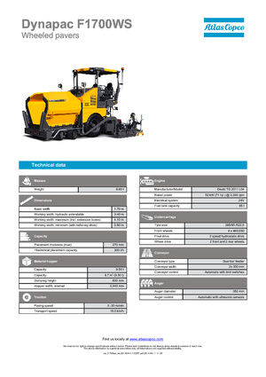 Finisseur d'asphalte sur roues Dynapac F 1700 WS