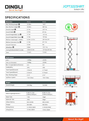 Nacelles ciseaux X su roues Dingli JCPT3225HRT