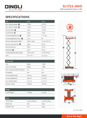 Nacelles ciseaux X su roues Dingli SL1723-AWD