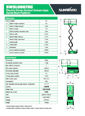 Nacelles ciseaux X su roues Sunward SWSL 0807 DC