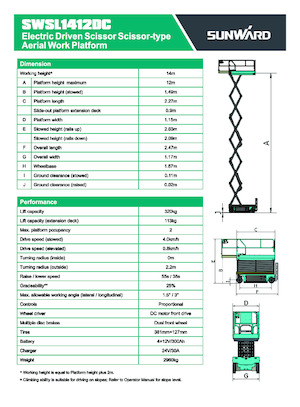 Nacelles ciseaux X su roues Sunward SWSL 1412 DC
