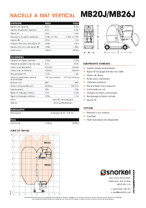Nacelles à mât vertical unique Snorkel MB20J